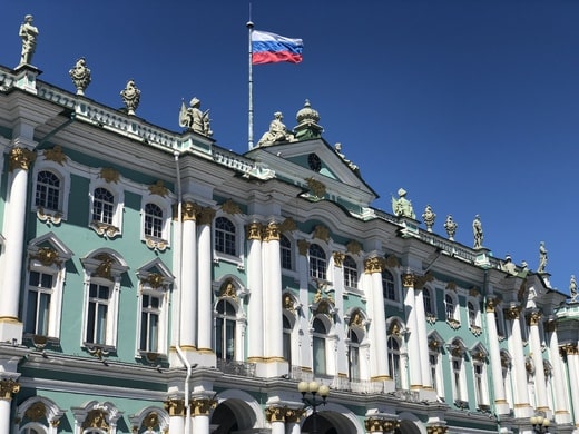 The Hermitage, with the Russian flag waving atop